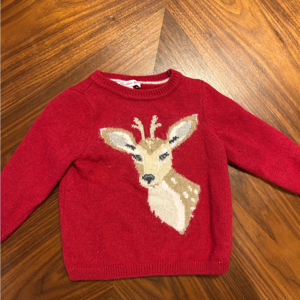 Red Knit Sweater with Deer Design